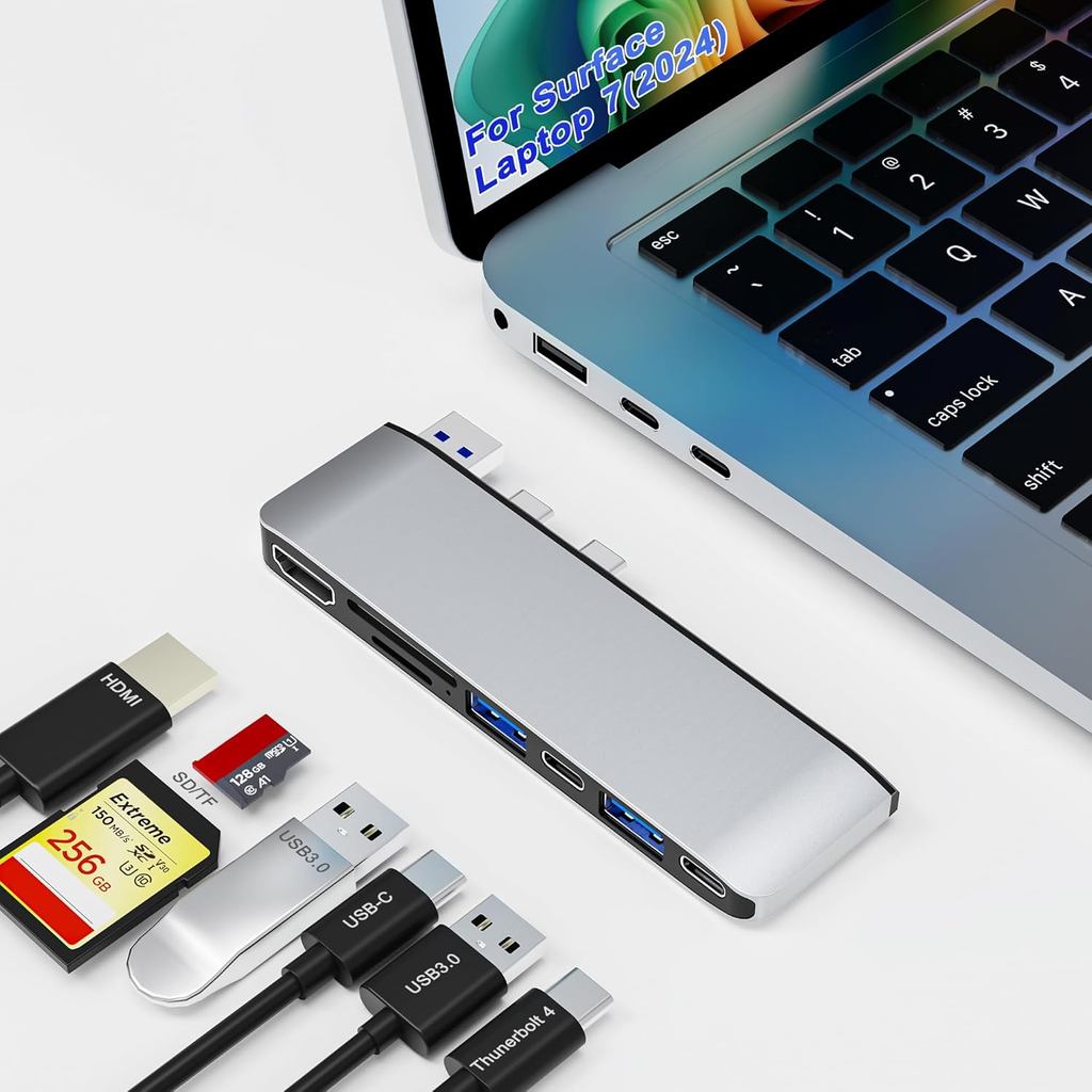 Surface Laptop 7 USB Hub Docking Station, Surface Laptop 2024 Accessories with 4K HDMI, USB-C Thuner