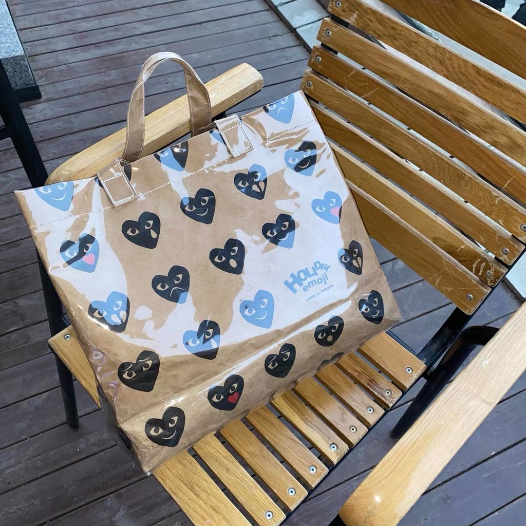 Rei Kawakubo CDG Christmas Limited Edition แบบพกพากระดาษคราฟท์ถุงช้อปปิ้ง Tote Bag กระเป๋าสะพาย pvc 