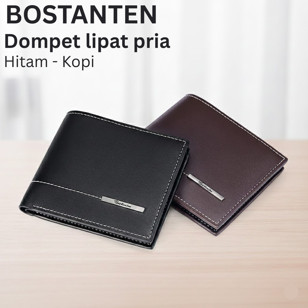 BOSTANTEN กระเป๋าสตางค์หนัง PU สีดํา/กาแฟสําหรับผู้ชาย