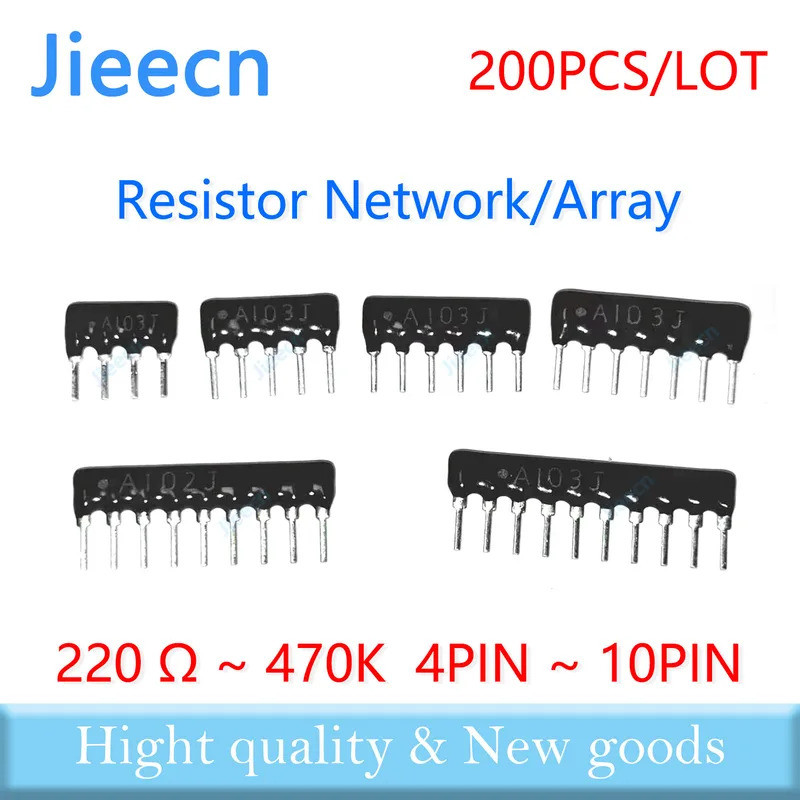 200PCS 4PIN-10PIN Exclusion Network Resistor DIP 220R 330R 470R 510R 680R OHM 1K 1.5K 2K 2.2K 3K 3.3