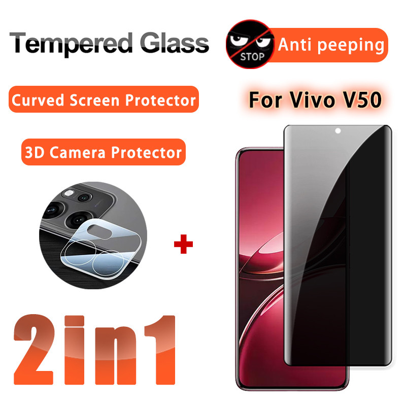 2 IN 1 ฟิล์มกันรอย Vivo V50 ฟิล์มกระจกเทมเปอร์โค้งสำหรับ Vivo V50 V60 V40 V30 Pro V50e V40e V30e 3D 