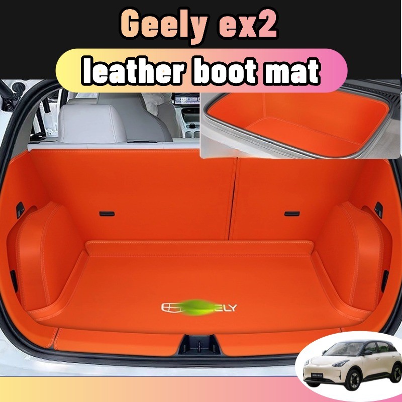 สําหรับ geely ex2 พรม พรมหนังไฮโซเข้ารูป6D7D ถาดหลังรถ แผ่นรองกระโปรงหลังรถ ของแต่ง boot tray ป้องกันไม่ ให้ตัวรถสกปรกสี ดํา/เทา ของแต่ง