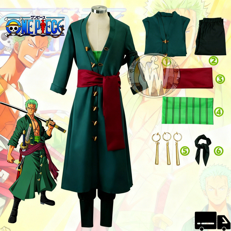 🔱🔱🔱สินค้าจุด Roronoa Zoro 2nd Cosplay Costume Outfits One Piece Kimono Robe Halloween Cloak Suits Fo