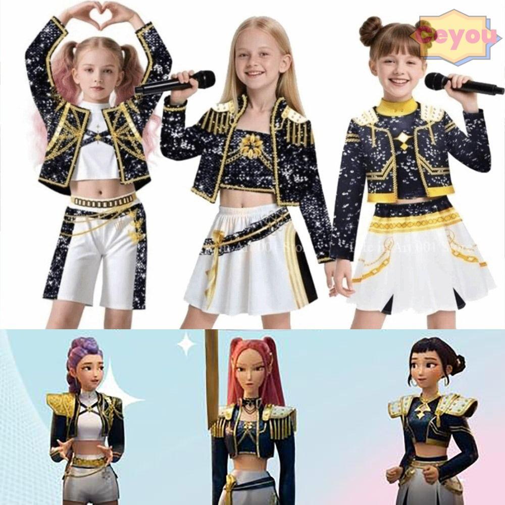 CEU Kpop Demon Hunters เครื่องแต่งกาย, Rumi คอสเพลย์ Kpop Group Idol Demon Hunter คอสเพลย์, Mira คอส