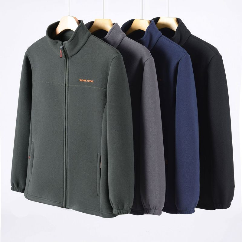 เสื้อแจ็คเก็ตผ้าฟลีซมีซิปกันหนาว มีฮู้ด หนา สีทึบสำหรับผู้ชาย