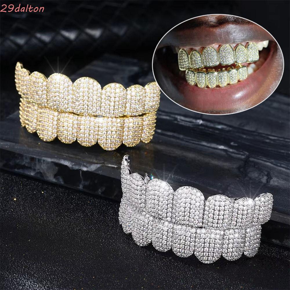 DALTON Hiphop ฟัน Grillz, Rhinestone Top & Bottom ชุดฟัน Grillz ชุด, แฟชั่น Hollow Hip Hop Charm ฟัน
