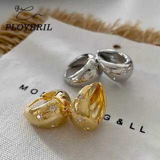 PLOYBRIL S925 Silver Gold Water Drop Metal Buckle Hoop ต่างหูหู Studs เครื่องประดับอุปกรณ์เสริม E015