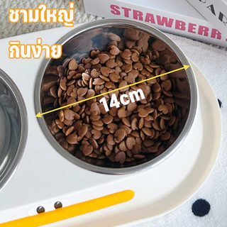 ชามอาหารสัตว์เลี้ยง ชามสแตนเลส ชามคู่+ขาตั้งกันลื่น ง่ายล้าง ป้องกันมด ลดภาระคอ