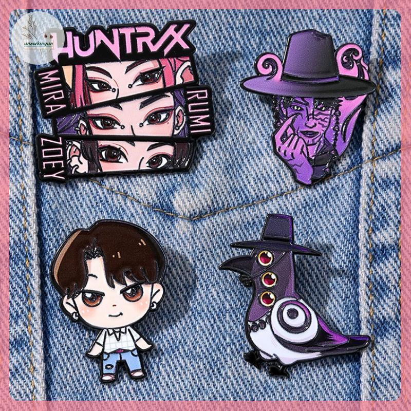 UU 1/4 ชิ้น Kpop Demon Hunter เข็มกลัด HUNTR/X เคลือบ Pins Badge สําหรับผู้หญิงผู้ชายกระเป๋าเป้สะพาย
