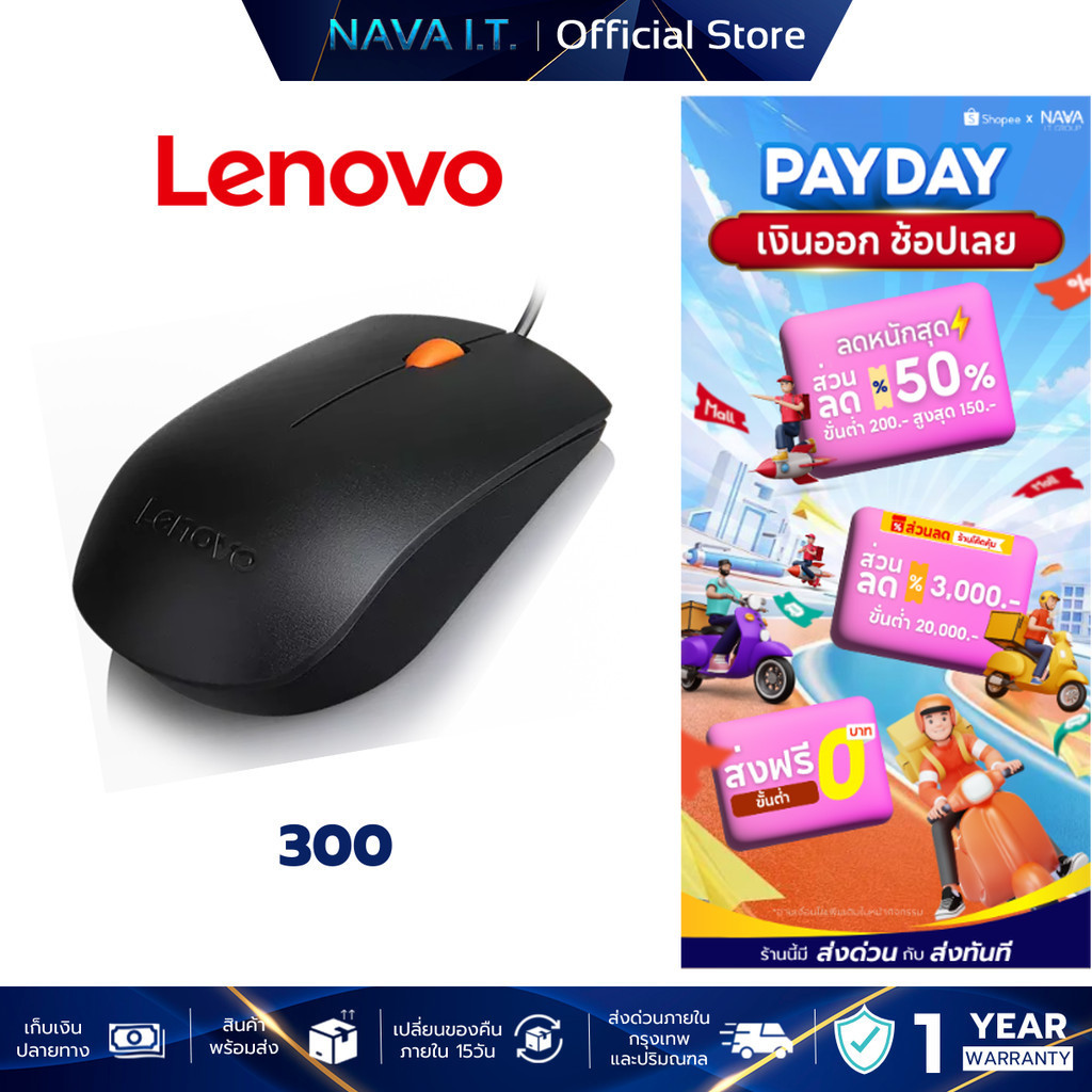 Mouse เม้าส์ Lenovo 300 USB GX30M39704