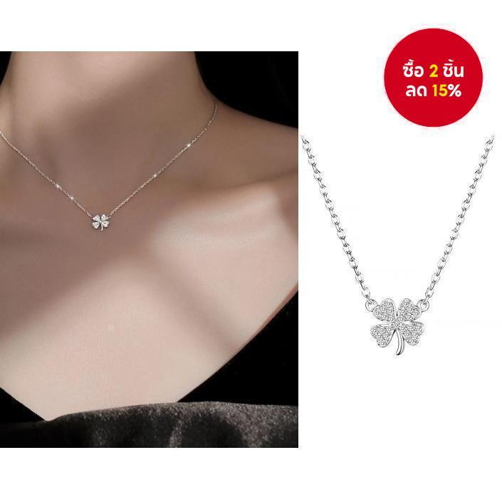 สร้อยคอโคลเวอร์สําหรับผู้หญิงดีไซน์สดพร้อมจี้เงินประดับเพชรโซ่ไหปลาร้าหัวใจมีสไตล์