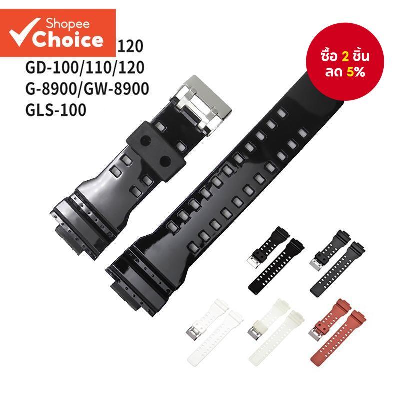 สายเรซิ่นสีดําสําหรับ Casio G-SHOCK GA-100 GA140 GD-100 G-8900 ผู้ชาย Glossy TPU กีฬาสร้อยข้อมือกันน้ํานาฬิกา
