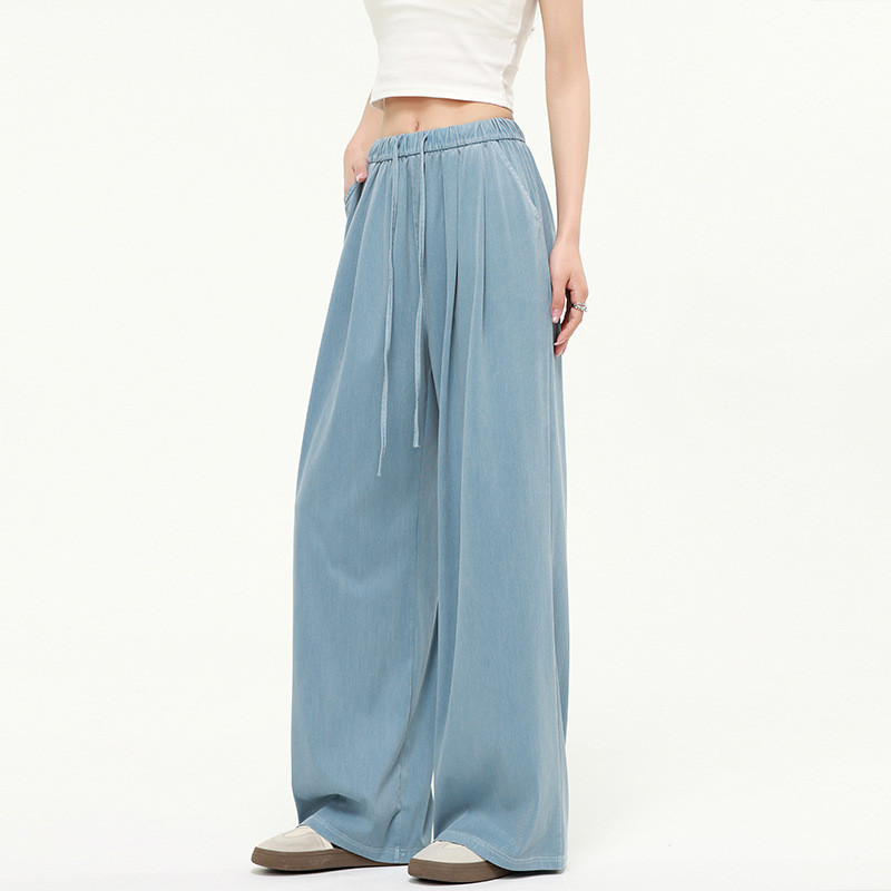 【Ready Stock】 Lyocell Lyocell Jeans Women's Summer Loose Straight Yamamoto Pants Lazy Loose Wide-Leg