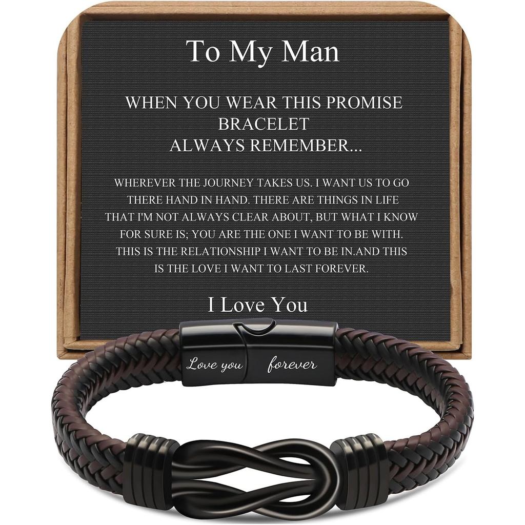 Brown Braided Leather Stainless Steel Infinity Bracelets Lettering Love You Forever Gifts for Son Gr