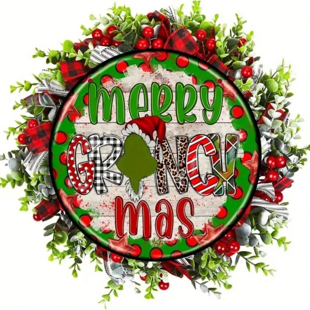 Christmas Metal Wall Decor 8 "X8 "รอบ Plaque - Merry Happy Holidays Home Bar Cafe Decor พร้อมรูเจาะล