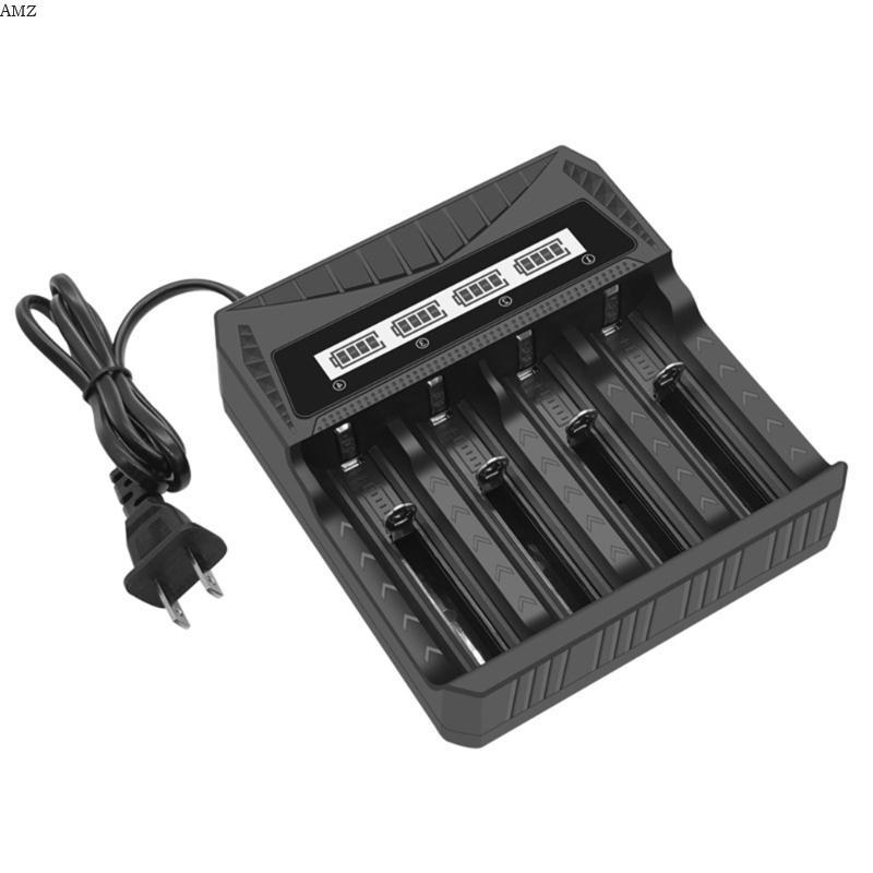 AMZ แท่นชาร์จหน้าจอ LCD 4-Slot สําหรับ 26650 21700 18650 18500 16340 14500