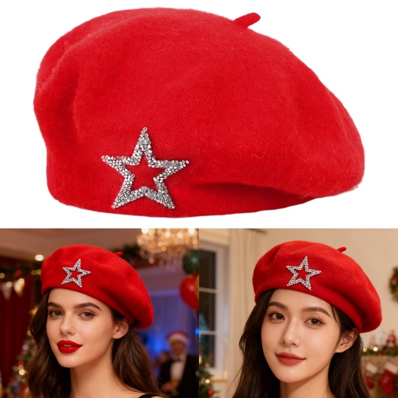 หมวกเด็กอะคริลิค Fibre Beret พร้อม Star Decors Breathable Domed หมวกสําหรับสวมใส่ทุกวัน