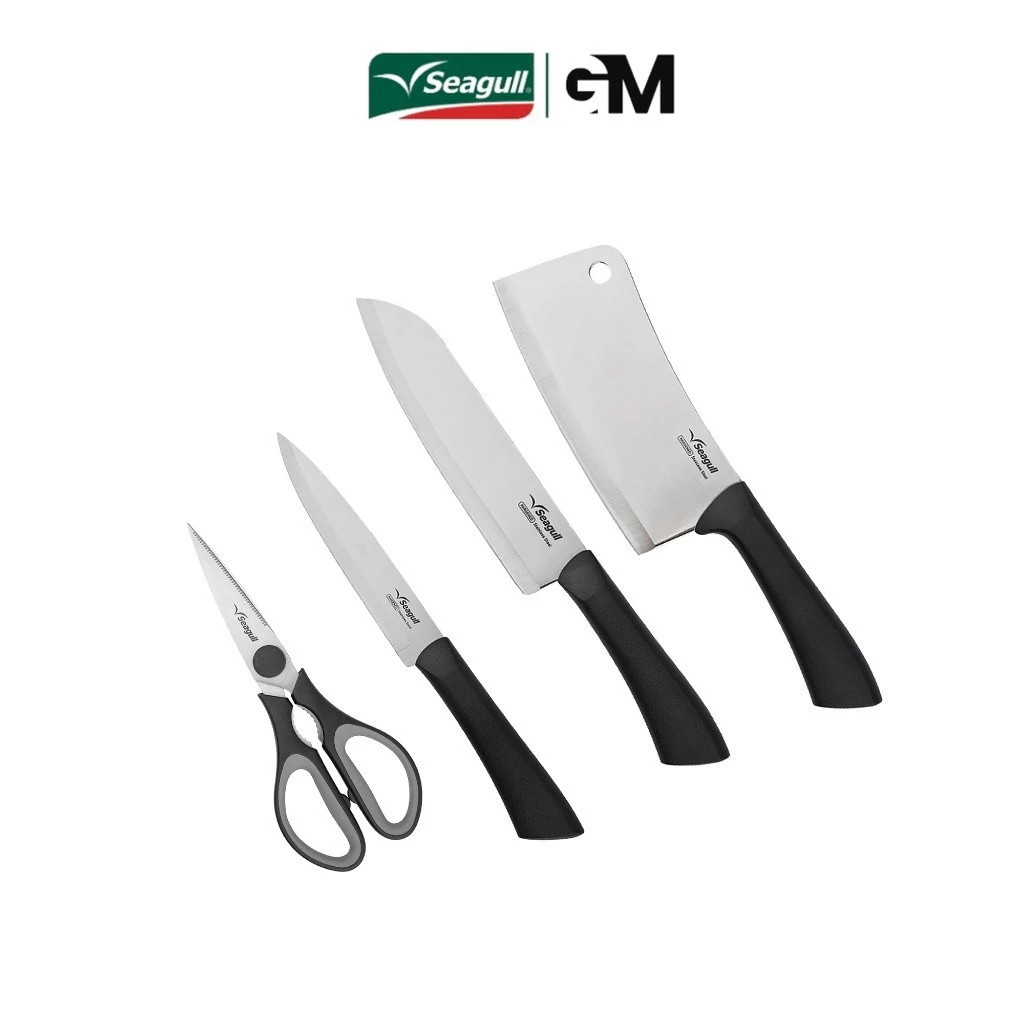 Seagull ชุดมีดและกรรไกรครัว รุ่น อีซี่ (4 ชิ้น) Easy Kitchen Knife and Scissor Set (4 Pcs)