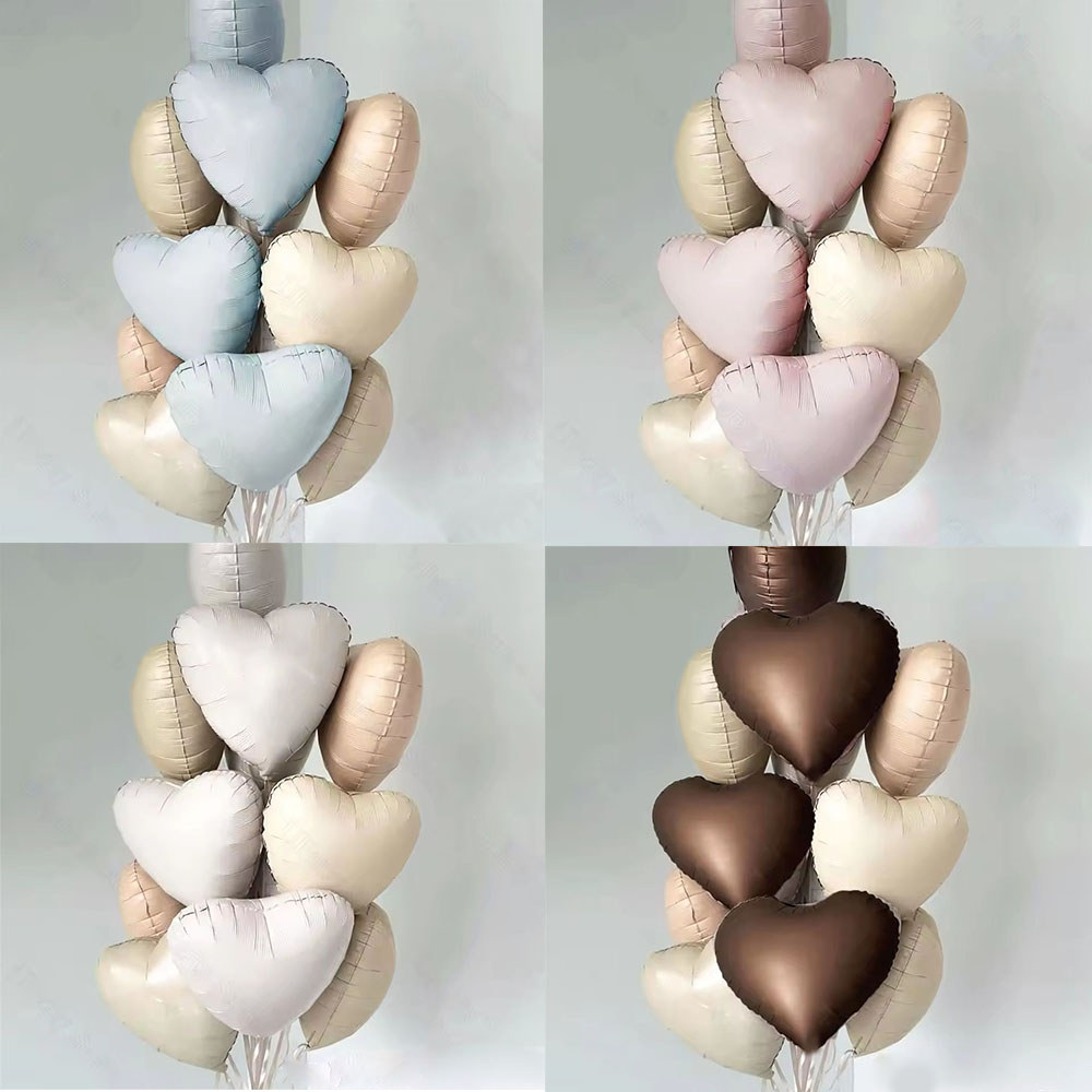 10 ชิ้นครีมหัวใจฟอยล์บอลลูน Boho Matt สีชมพูสีฟ้าคาราเมลสีน้ําตาล Beige Heart บอลลูนสําหรับทารกงานแต่งงานวันเกิด Decor