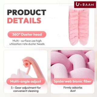 UBAAN ที่ปัดฝุ่นไฟฟ้าสถิต ไม้ปัดฝุ่น ด้ามยาว หัวงอได้ ทำความสะอาดง่าย ดักฝุ่นได้ดี ถอดซักได้