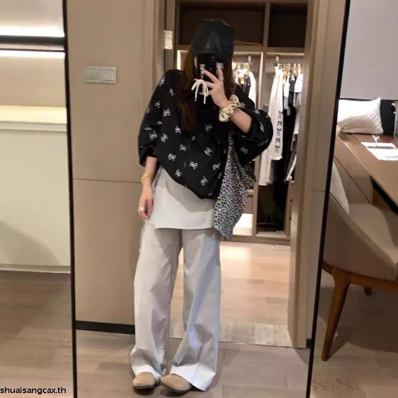 [SR-STUDIO] ต่ำ CLASSIC สปอตยิงจริง24ต้นฤดูใบไม้ร่วงใหม่เกาหลีปลอมสองชิ้นเอวสูงห้อยคอตรงกางเกงกระโปร