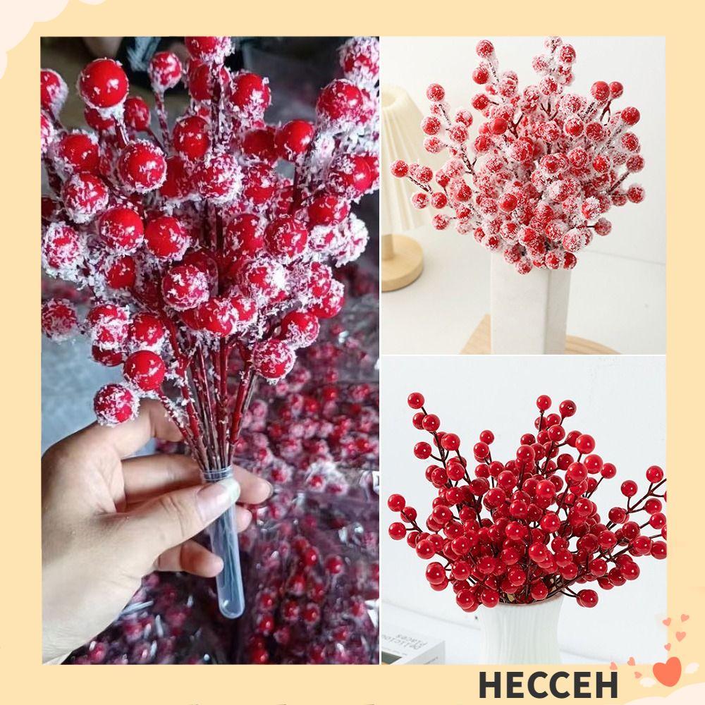 HECCEH 10 ชิ้น Red Berries สาขา, สีแดงพร้อม Frost Christmas Berry สาขา, Party Supplies DIY อุปกรณ์เส