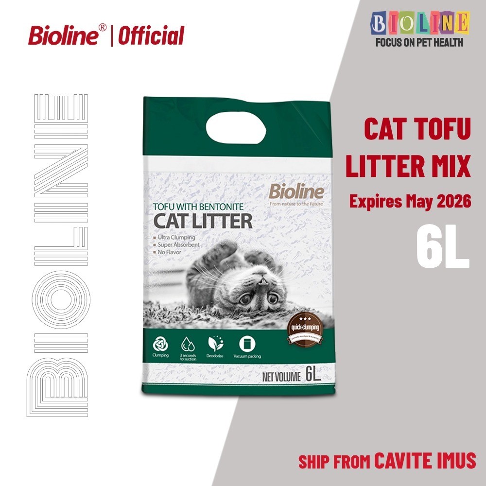 ทรายแมว BIOLINE สูตรโทฟู 6L ดูดซับดี+เกาะก้อนเร็ว ไร้ฝุ่น-ไม่ทำร้ายเท้า