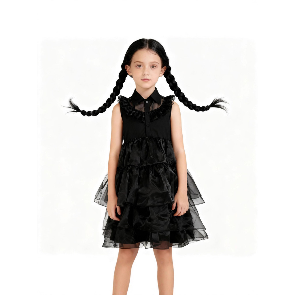 ชุดฮาโลวีนครอบครัวสีดำ.Adam's Family สไตล์ออร์แกนซ่าสำหรับเด็ก