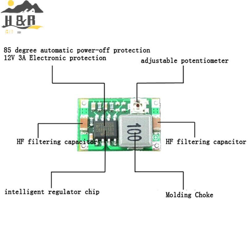 H&B Dec 3A Mini DC-DC step down converter volt regulator 5V-23V ถึง 3.3V 6V 9V 12V
 {th}