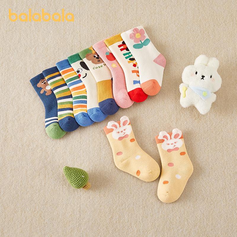 Balabala BalaOne ถุงเท้าเด็ก 4 แพ็คฤดูหนาวความร้อนผ้าฝ้าย Terry Loop Booties สํา