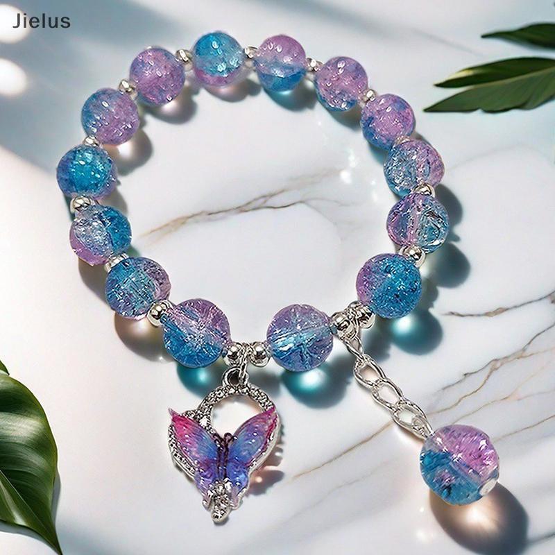 [Jielus] แฟชั่นที่มีสีสัน Niche Design สร้อยข้อมือผีเสื้อสําหรับผู้หญิงสาวอเนกประสงค์หวานลูกปัดสร้อย