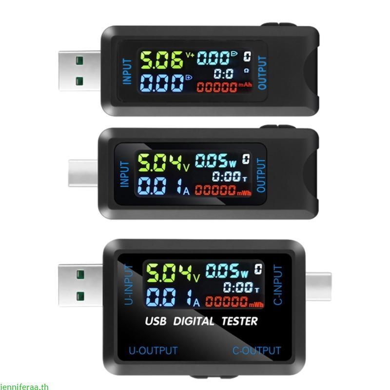 Jenniferaa USB USB C เครื่องทดสอบ USB Power Meter 4 5-36V 0-5A แรงดันไฟฟ้าเครื่องทดสอบมัลติมิเตอร์ U