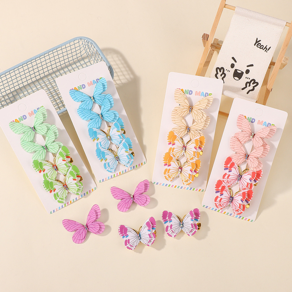 4pcs คลิปผมสองชั้นดีไซน์พีระลินแบบผีเสื้อ เซตของขวัญสำหรับเด็กหญิง พร้อมใช้งานเป็นแอคเซสซอรีทรงผมทันสมัย