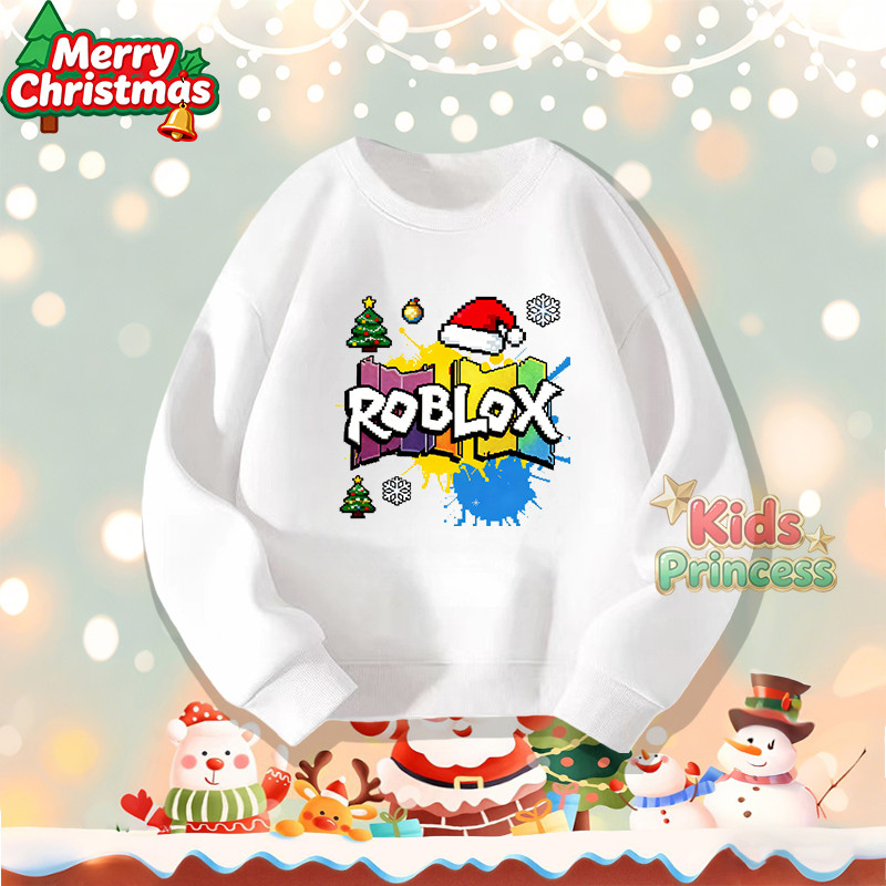 (จัดส่งตลอด 24 ชั่วโมง) สินค้าใหม่ เทศกาลคริสต์มาส 2026 kids คอกลม เสื้อวีนที่แขนยาว เสื้อวินเทจคอกลม 100% ผ้าใบหม้อ W21