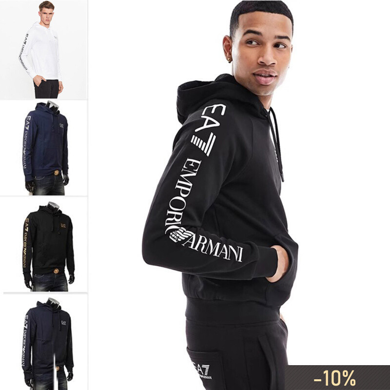 Armani/Armani EA7 เสื้อสเวตเตอร์มีฮู้ดผ้าฝ้ายผู้ชาย ป้ายคอปก + Tag