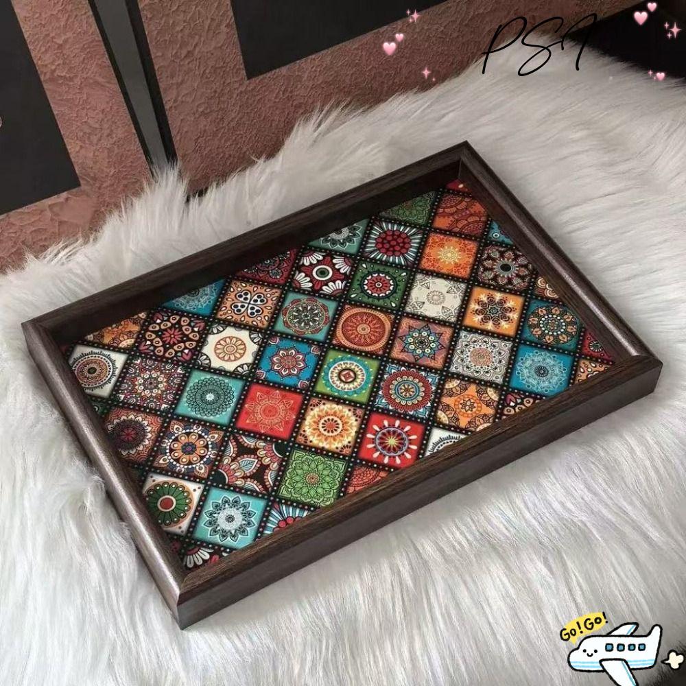 ถาดจัดเก็บเครื่องประดับ ปอนด์ต่อตารางนิ้ว,ถาดไม้สไตล์โบฮีเมียน30×20ซม.,ทนทานสแควร์แฮนด์เมดกล่องเก็บกุญแจสําหรับสก์ท็อป รูปร่าง ตกแต่งการจัดเก็บบ้า