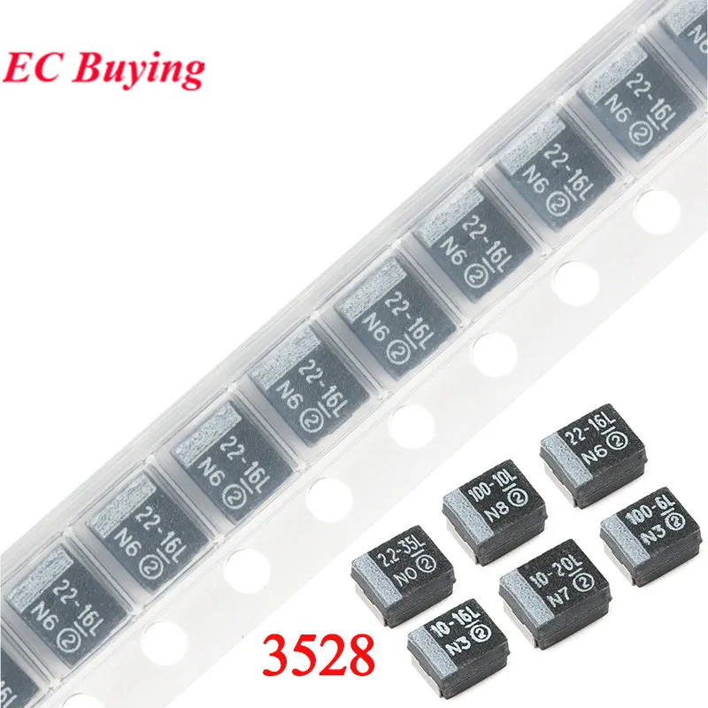 10 ชิ้น/ล็อต 3528 SMD Tantalum Capacitor 2.2uF 225 35V 10uF 106 16V 20V 25V 22uF 226 33uF 336 47uF 100uF 10uF-B_3528
