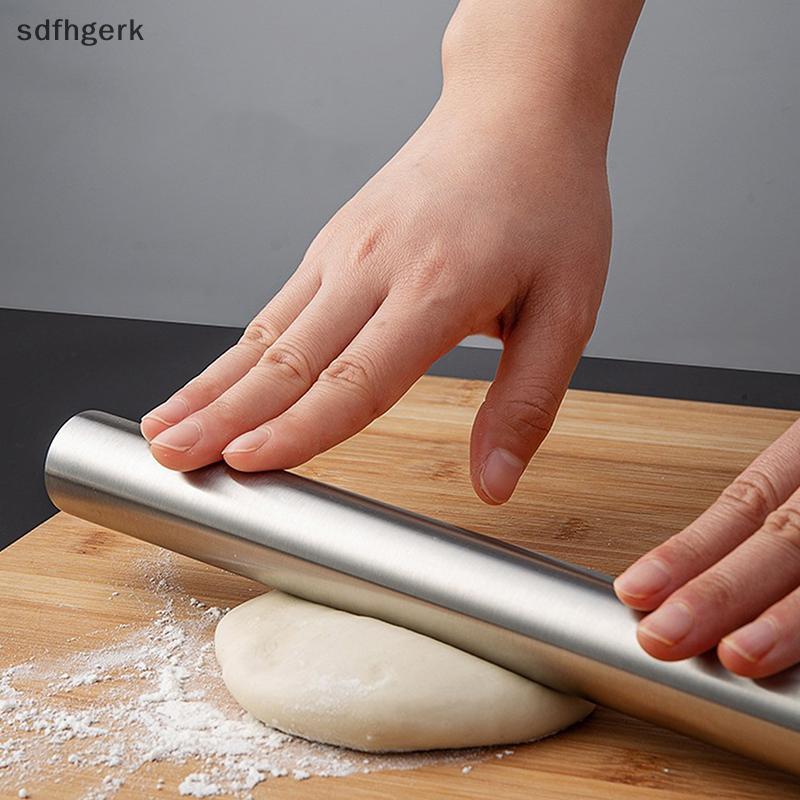 SDFHGERK สแตนเลส Rolling Pin Dough Roller Bake พิซซ่าก๋วยเตี๋ยวคุกกี้เกี๊ยวทําเครื่องมือ VN