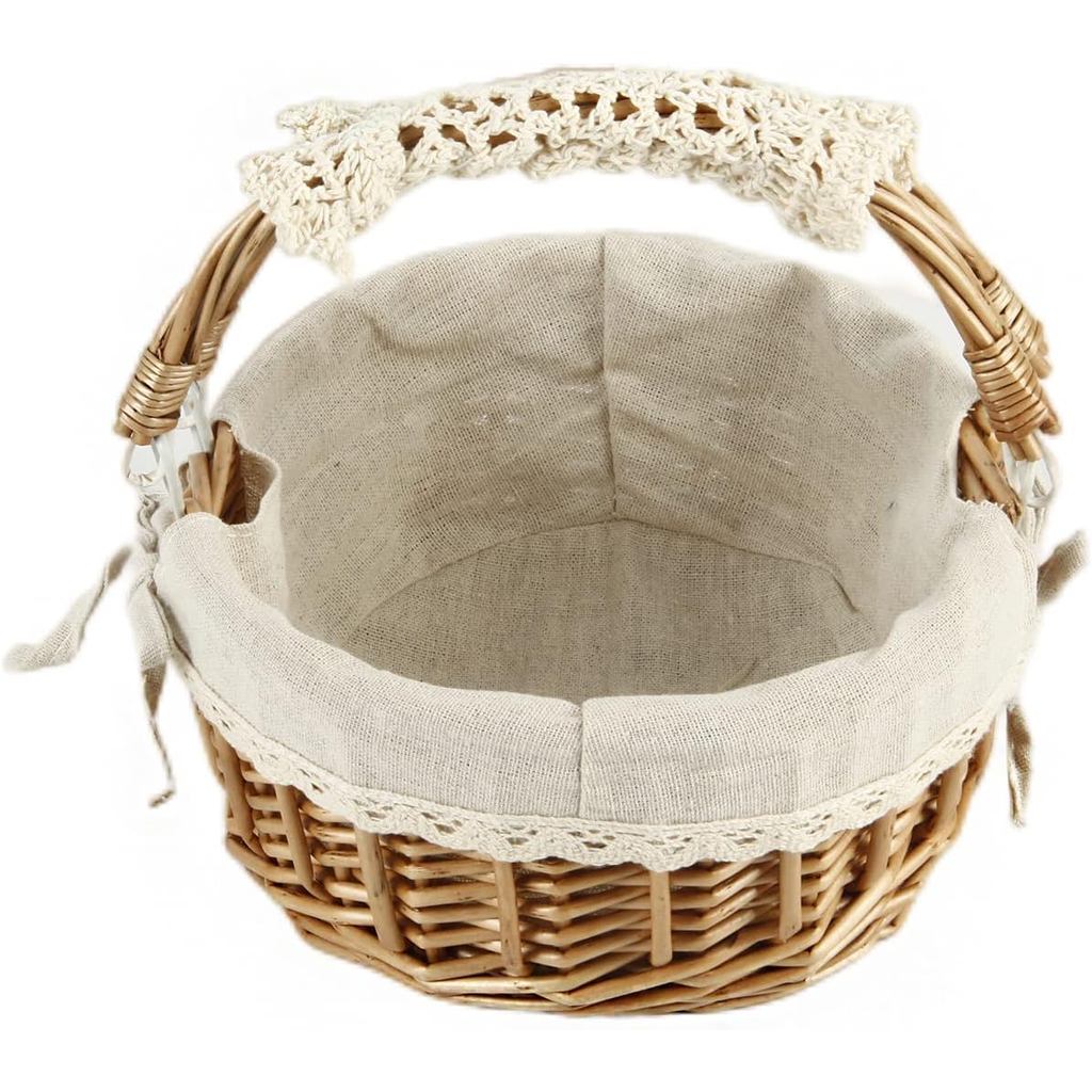 Wicker Basket with Handles, Woven Willow Storage Basket for Picnic,Decoration,Gift,Wedding (Beige La