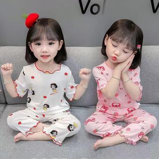 GH04 ชุดนอนเด็กฤดูร้อนเด็กสาวบางสไตล์เครื่องปรับอากาศสูทสาวการ์ตูนแขนสั้น ชุดบ้าน ชุดสองชิ้น