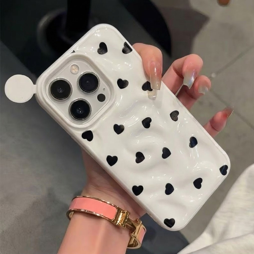 เคสไอโฟน13 หน้าจอเต็มไปด้วยหัวใจสีดำเล็กๆ For IPhone 17 15 11 16 13 14 12 Pro Max 12 13 Pro 16 6s 7 14 15 Plus XR XS MAX