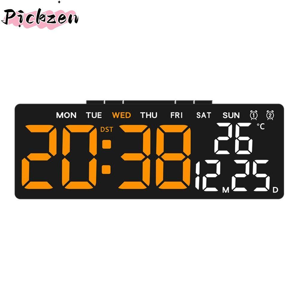 นาฬิกาแขวนอิเล็กทรอนิกส์ PICKZEN, นาฬิกา LED ดิจิตอลวันที่อเนกประสงค์, นาฬิกาตั้งโต๊ะแสดงอุณหภูมิ DST 12/24H สําหรับห้องนอน