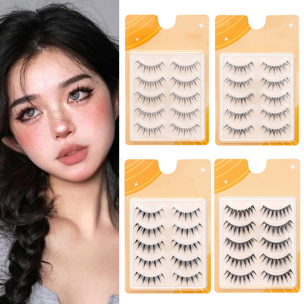 ขนตาปลอมการ์ตูน Eye Makeup Clear Stem Natural Wispy Reusable Beauty 5 คู่