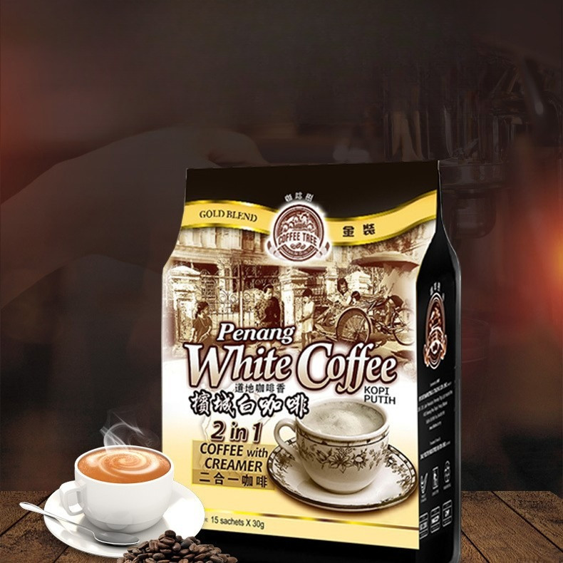 กาแฟสำเร็จรูป Penang White Coffee นำเข้าจากมาเลเซีย 450g แบบ 2 in 1 ไม่มีการเติมน้ำตาล