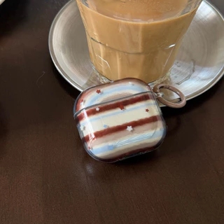 Retro สีฟ้าสีน้ําตาลโปร่งใส Stripe Star รูปแบบตะขอ ShockProof หูฟังสําหรับ AirPods 1 หรือ 2 3 4 Pro 2 Pro 3