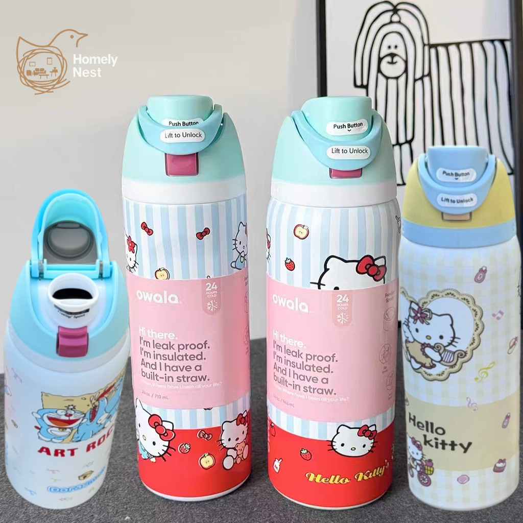 Owala Tumbler x Sanrio Hello Kitty Tumbler 24oz 32oz Limited Edition ขวดน้ําสแตนเลส Double Layer สูญญากาศฉนวนถ้วยฟางสําหรับโรงเรียน Gym Travel Leakproof Hot & Cold