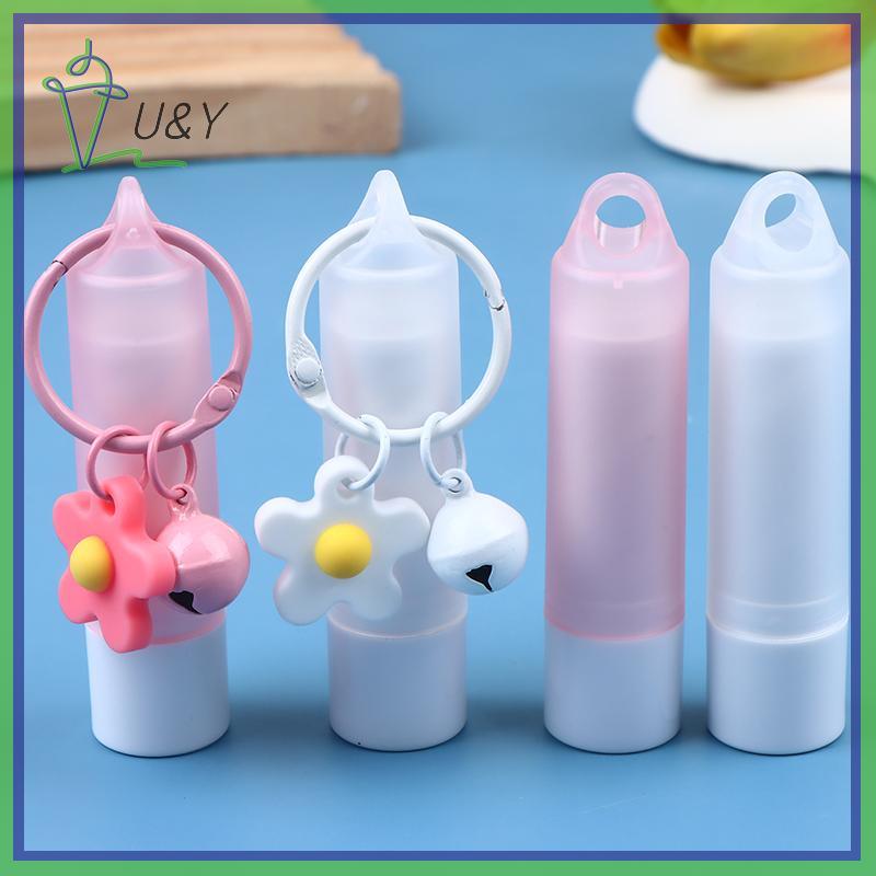 {U&Y} 3.5g Pink/White Lip Enamel Tube พร้อมพวงกุญแจและแปรง Rod Refillable Lip Gloss Tube ขวดเปล่า Li