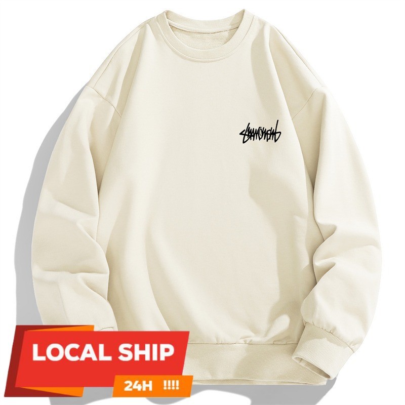 Men's Crew Neck Pullover สวมใส่ได้ทุกวัน เสื้อแขนยาวสำหรับฤดูใบไม้ร่วงและฤดูใบไม้ผลิ สไตล์คัสตัล