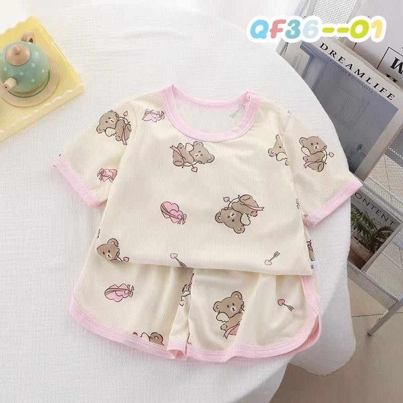 🎈 เสื้อยืดแขนสั้น+กางเกงขาสั้น แฟชั่นฤดูร้อน ผ้าเรยอน สําหรับเด็กผู้ชายและเด็กผู้หญิง👧🏻 - รูปที่ 3