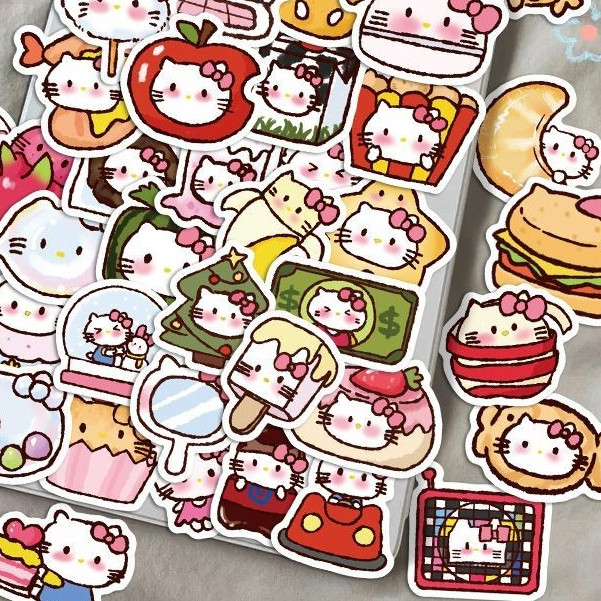 90 แผ่น kt Cat Hello Kitty diy คู่มือวัสดุสติกเกอร์ปิดผนึกสติกเกอร์แล็ปท็อปสติกเกอร์กันน้ําสเก็ตบอร์ดตู้เย็น ipad ถ้วยน้ํา Thermos ถ้วยเคสโทรศัพท์สติกเกอร์ตกแต่ง